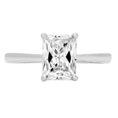 Pre-owned Pucci 2ct Simulated Diamond Emerald Solitaire Engagement Promise Ring 14k White Gold In White/colorless