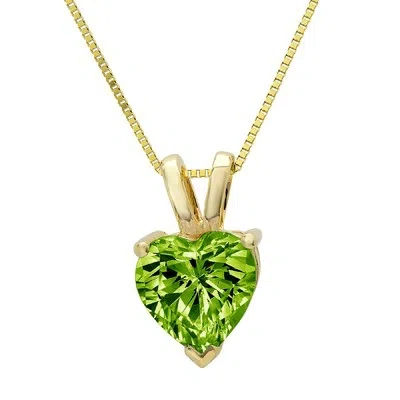 Pre-owned Pucci 2ct Heart Cut Natural Peridot Pendant Necklace 16" Chain Gift 14k Yellow Gold In Green