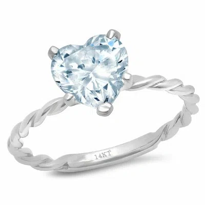Pre-owned Pucci 2ct Heart Rope Knot Swiss Topaz Wedding Bridal Promise Ring Solid 14k White Gold In D