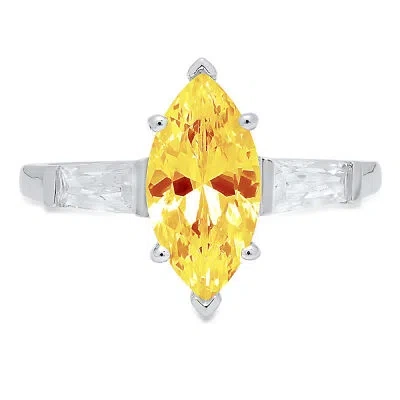 Pre-owned Pucci 2ct Marquise 3 Stone Natural Citrine Promise Bridal Wedding Ring 14k White Gold In Yellow
