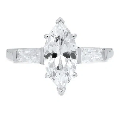 Pre-owned Pucci 2ct Marquise Cut 3 Stone Moissanite Classic Bridal Statement Ring 14k White Gold In White/colorless