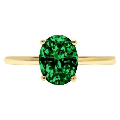 Pre-owned Pucci 2ct Oval Simulated Emerald Wedding Bridal Designer Promise Ring 14k Yellow Gold In Green