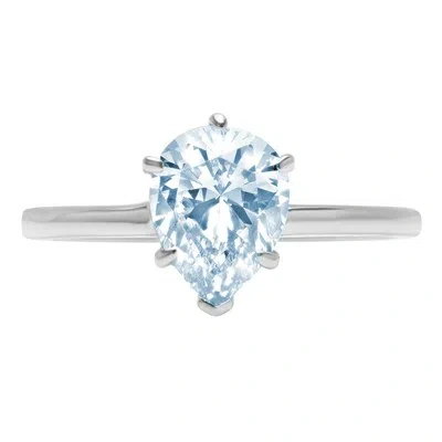 Pre-owned Pucci 2ct Pear Cut Simulated Blue Diamond Wedding Promise Designer Ring 14k White Gold