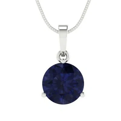 Pre-owned Pucci 2ct Rd Martini Simulated Blue Sapphire Pendant Necklace 16" Chain 14k White Gold