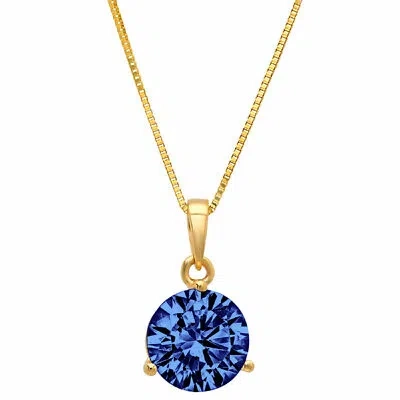 Pre-owned Pucci 2ct Round Blue Tanzanite Simulated Martini Pendant 18" Chain 14k Yellow Gold