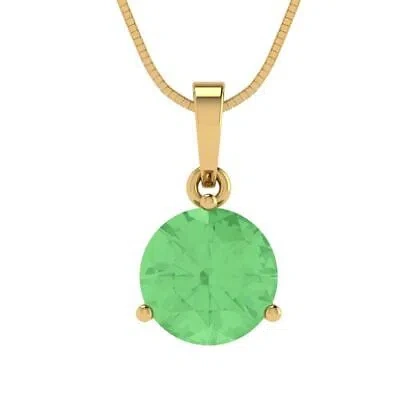 Pre-owned Pucci 2ct Round Cut Classic Cz Green Pendant Necklace 16 Box Chain 14k Yellow Gold