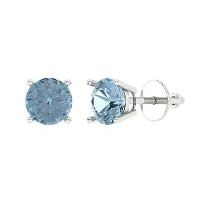 Pre-owned Pucci 2ct Round Cut Designer Studs Natural Swiss Topaz Solid 18k White Gold Earrings