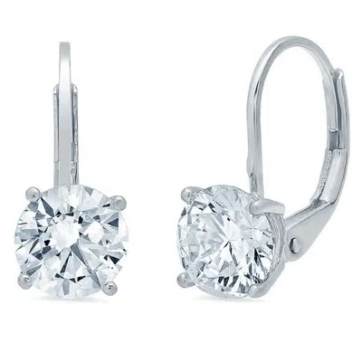 Pre-owned Pucci 2.0ct Round Solitaire Synthetic Moissanite Drop Dangle Earrings 14k White Gold