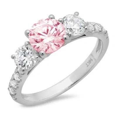 Pre-owned Pucci 2ct Round Cut Simulated 3 Stone Pink Stone Promise Wedding Ring 14k White Gold