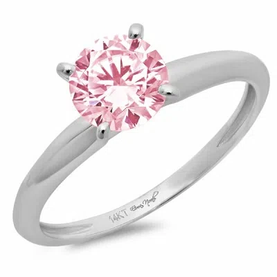 Pre-owned Pucci 2ct Round Cut Simulated Pink Stone Bridal Promise Designer Ring 14k White Gold