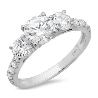 Pre-owned Pucci 2ct Round 3 Stone Synthetic Moissanite Promise Wedding Ring 14k White Gold In White/colorless