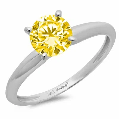 Pre-owned Pucci 2ct Round Simulated Yellow Diamond Wedding Promise Designer Ring 14k White Gold
