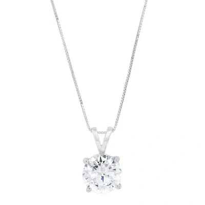 Pre-owned Pucci 2ct Round Lab Created Sapphire Solitaire Pendant 18" Chain Box 14k White Gold In D