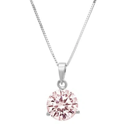 Pre-owned Pucci 2ct Round Pink Martini Solitaire Pendant 16" Chain 14k White Gold
