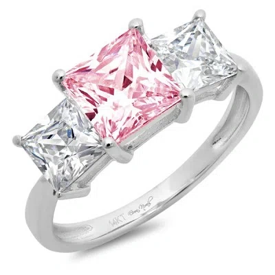Pre-owned Pucci 3ct Princess 3 Stone Simulated Pink Diamond Promise Wedding Ring 14k White Gold