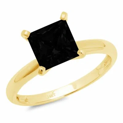 Pre-owned Pucci 3 Ct Princess Designer Statement Bridal Classic Onyx Ring Solid 14k Yellow Gold