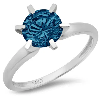 Pre-owned Pucci 3 Ct Round London Blue Topaz Wedding Bridal Promise Classic Ring 14k White Gold In D