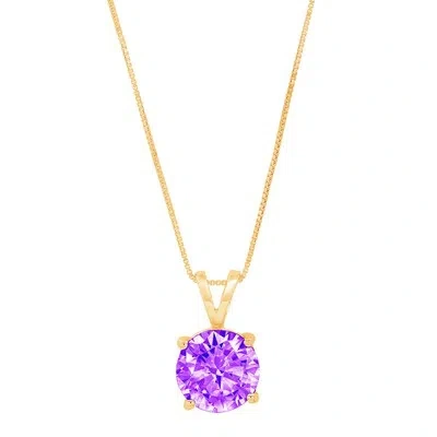 Pre-owned Pucci 3 Ct Round Natural Amethyst Solitaire Pendant Necklace 16" Chain 14k Yellow Gold In Purple