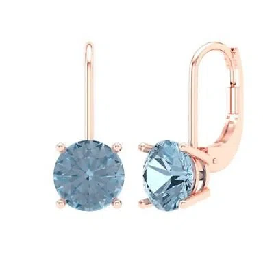 Pre-owned Pucci 3 Ct Round Solitaire Classic Drop Dangle Aquamarine Earrings 14k Rose Pink Gold