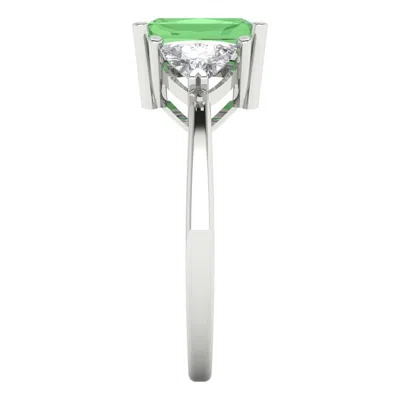 Pre-owned Pucci 3 Emerald Trillion 3stone Mint Green Classic Statement Ring Real 14k White Gold