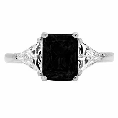 Pre-owned Pucci 2.8 Emerald Trillion 3stone Real Onyx Classic Designer Ring Solid 14k White Gold
