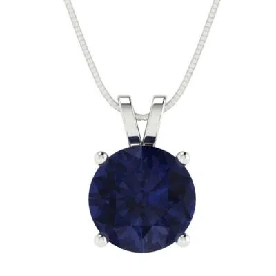 Pre-owned Pucci 3 Round Cut Designer Blue Sapphire Pendant Necklace 16" Chain 14k White Gold