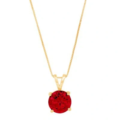 Pre-owned Pucci 3 Round Natural Red Garnet Solitaire Pendant Necklace 16" Chain 14k Yellow Gold