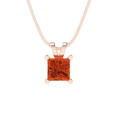 Pre-owned Pucci 3.0 Ct Princess Cut Cz Vvs1 Red Designer Pendant 16" Chain Real 14k Rose Gold