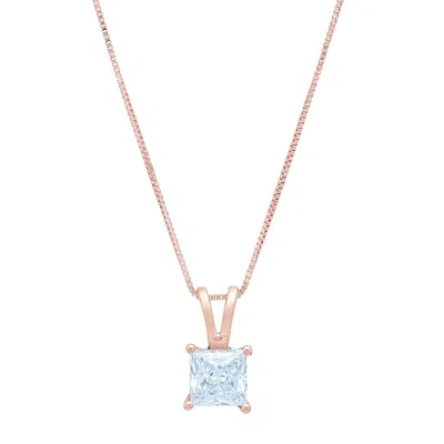 Pre-owned Pucci 3.0 Ct Princess Cut Natural Aquamarine Pendant Necklace 16" Chain 14k Rose Gold In D