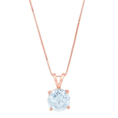 Pre-owned Pucci 3.0 Ct Round Cut Blue Simulated Pendant 18" Chain Box 14k Solid Pink Rose Gold