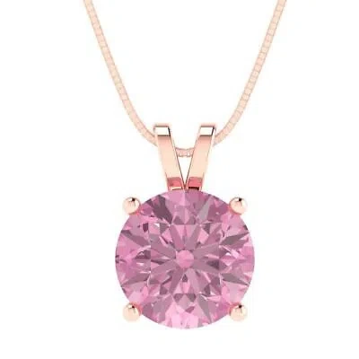 Pre-owned Pucci 3.0 Ct Round Cut Cz Pink Pendant Necklace 18" Chain Real 14k Rose Pink Gold