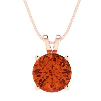 Pre-owned Pucci 3.0 Ct Round Cut Cz Red Pendant Necklace 18" Chain Real Solid 14k Rose Gold