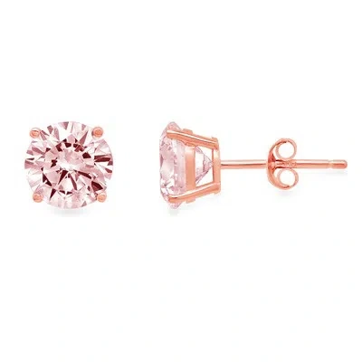 Pre-owned Pucci 3.0 Ct Round Cut Pink Simulated Diamond Stud Earrings 14k Rose Gold Push Back