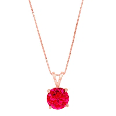Pre-owned Pucci 3.0 Ct Round Cut Ruby Simulated Pendant 16" Chain Box 14k Solid Pink Rose Gold In Red