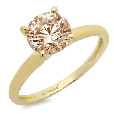 Pre-owned Pucci 3.0ct Round Cut Simulated Brown Diamond Wedding Promise Ring 14k Yellow Gold In Champagne