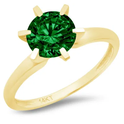 Pre-owned Pucci 3.0 Ct Round Cut Simulated Emerald Stone Wedding Classic Ring 14k Yellow Gold In Green