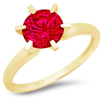 Pre-owned Pucci 3.0ct Round Cut Simulated Ruby Stone Wedding Bridal Classic Ring 14k Yellow Gold In Red