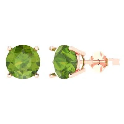 Pre-owned Pucci 3.0 Ct Round Cut Vvs1 Real Peridot Classic Stud Earrings 14k Pink Gold Push Back