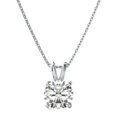 Pre-owned Pucci 3.0 Ct Round Lab Created Moissanite Solitaire Pendant 18" Chain 14k White Gold In D