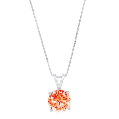 Pre-owned Pucci 3.0 Ct Round Vvs1 Red Solitaire Pendant Necklace 16 Box Chain 14k White Gold