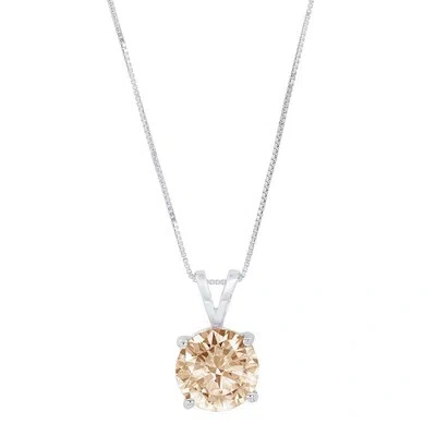 Pre-owned Pucci 3.0ct Round Simulated Brown Diamond Solitaire Pendant 18 Chain 14k White Gold