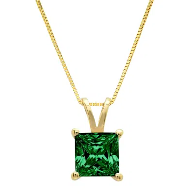 Pre-owned Pucci 3.0 Princess Cut Emerald Simulated Pendant 16" Chain Box 14k Solid Yellow Gold In Green