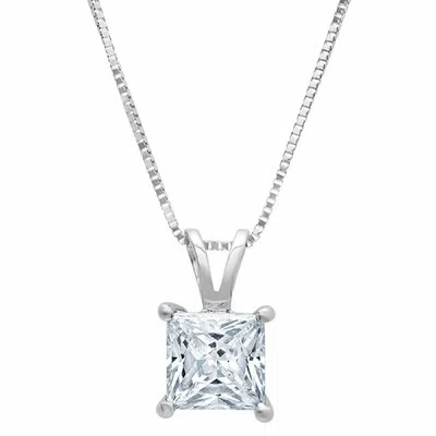 Pre-owned Pucci 3.0 Princess Cut Natural Aquamarine Pendant Necklace 16" Chain 14k White Gold In D