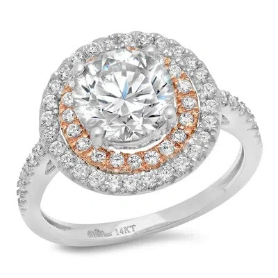 Pre-owned Pucci 3.03 Round Simulated Diamond Halo Engagement Anniversary Ring 14k Two Tone Gold In White/colorless