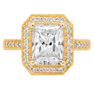 Pre-owned Pucci 3.04ct Simulated Diamond Emerald Cut Engagement Solitaire Ring 14k Yellow Gold In White/colorless