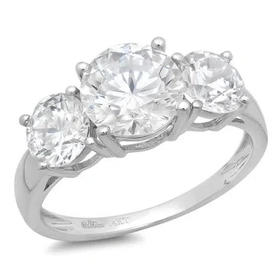 Pre-owned Pucci 3.05 Round Simulated Diamond 3 Stone Engagement Anniversary Ring 14k White Gold