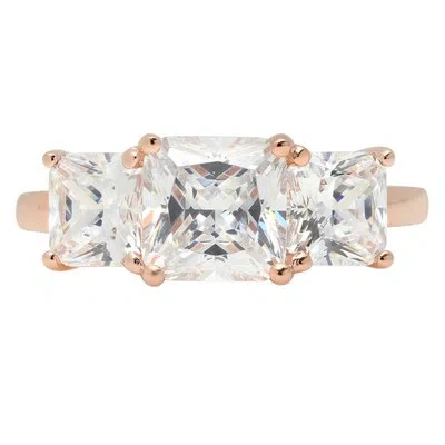 Pre-owned Pucci 3.05ct Simulated Diamond Emerald 3 Stone Engagement Promise Ring 14k Rose Gold