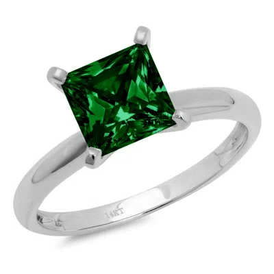 Pre-owned Pucci 3.0ct Princess Cut Simulated Emerald Stone Wedding Promise Ring 14k White Gold In Green