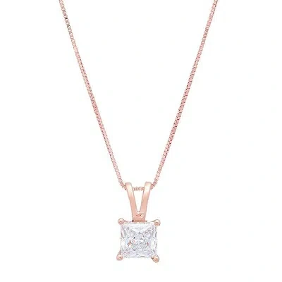 Pre-owned Pucci 3.0ct Princess Lab Created Sapphire Pendant Necklace 18" Chain 14k Rose Gold In D