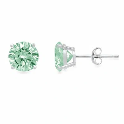 Pre-owned Pucci 3.0ct Round Cut Blue Synthetic Moissanite Stud Earrings 14k White Gold Push Back In D